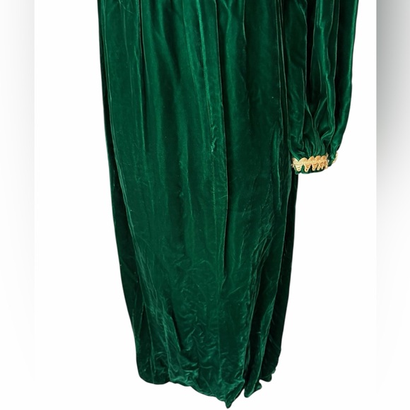 1960s/70s Lorrie Deb San Francisco Emerald Green Velvet w/Metallic Gold Soutache - Picture 3 of 7